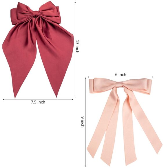 Lot of 2 Red and Pink Silky Hair Bows for Women 2 Piece Set Big Hair Bow Cute Ha - Picture 3 of 8